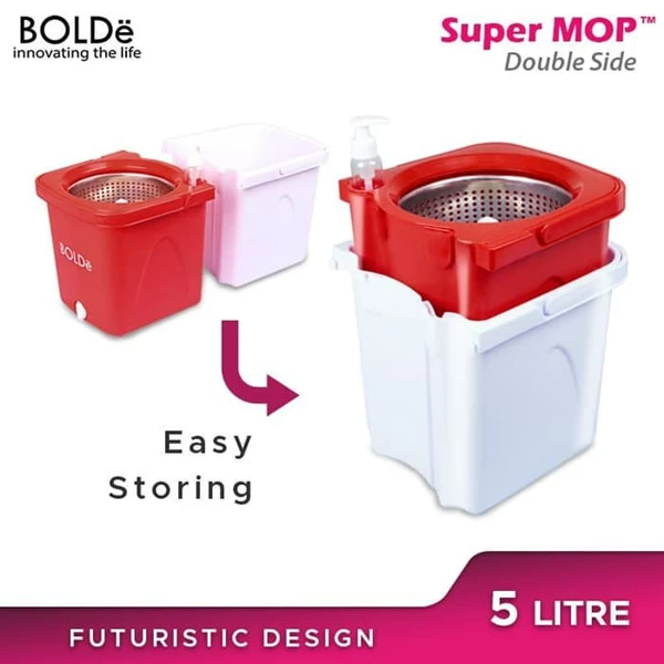 Bolde Super Mop Double Size Kain Pel / Mop Praktis Dan Mudah Dengan Ember Dan Pemeras Kain Pel