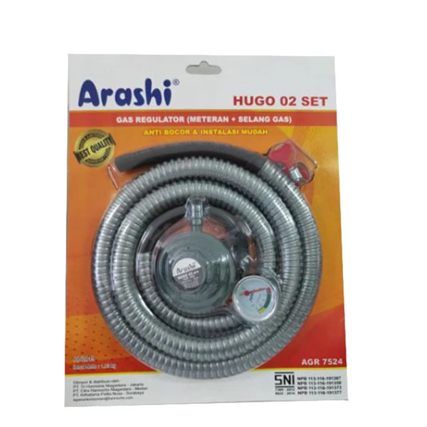 Arashi AGR7524 HUGO02 Set Gas Regulator LPG Anti Bocor Dan Instalasi Mudah Dengan Selang Gas Dan Meteran