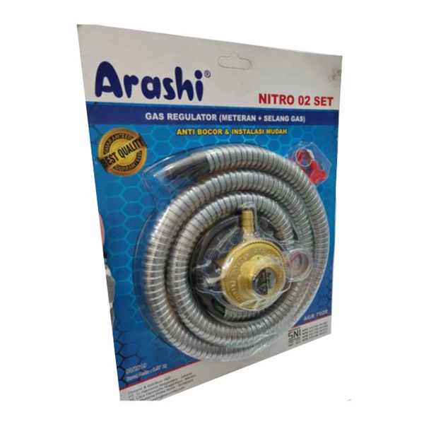 Arashi Nitro 02 MTR Gas Regulator Dengan Selang Gas Anti Bocor Dengan Meteran Dan Selang Gas