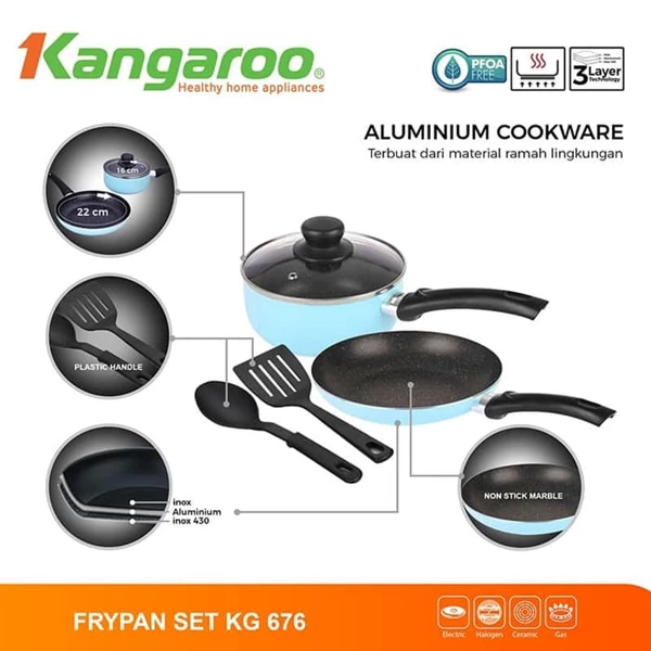 Kangaroo KG 676 Allu Cookware Alat Masak Set 4pcs Fry Pan Sauce Pan Spatula Spoon-Alat Dapur Lainnya