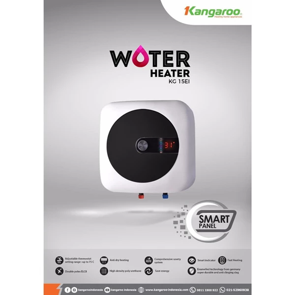 Kangaroo KG15EI Water Heater Tangki Pemanas Air Kapasitas 15 watt Smart Panel Low Watt