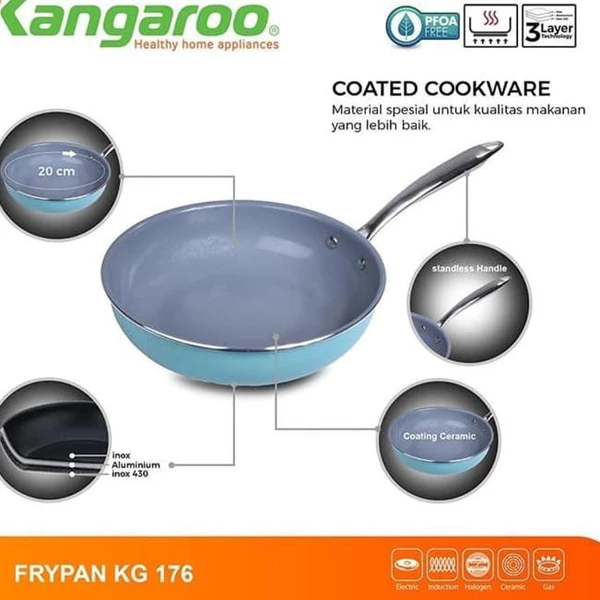 Kangaroo KG176 Wok & Fry Pan 24cm Panci Dengan Lapisan Ceramic Anti Lengket