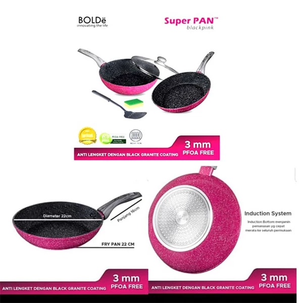 Bolde Super Pan Granite Pan 5 Pcs Sets BlackPink - New