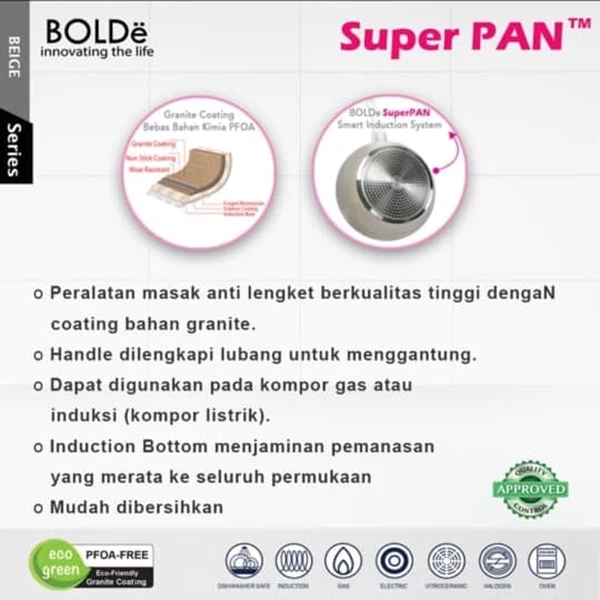 Bolde Super Pan Panci Wok 28cm Wajan Lapisan Granite Anti Lengket