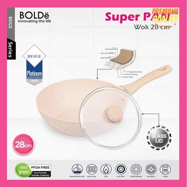 Bolde Super Pan Panci Wok 28cm Wajan Lapisan Granite Anti Lengket