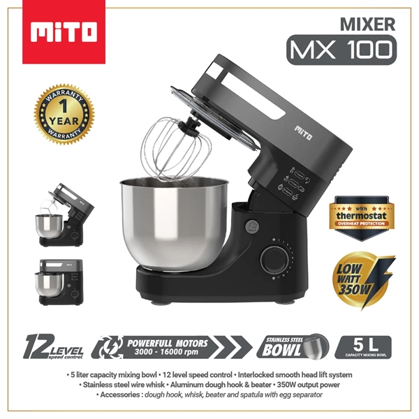 Mito MX100 Super Grande Kitchen Stand Mixer 5 Liter Low Watt 350W Capacity