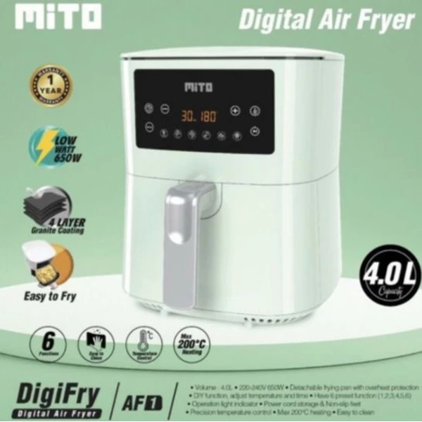 Pemanggang Elektronik Mito AF1 Digital Air Fryer Kapasitas 4 Liter Dengan Coating Granite Alat Dapur Lainnya